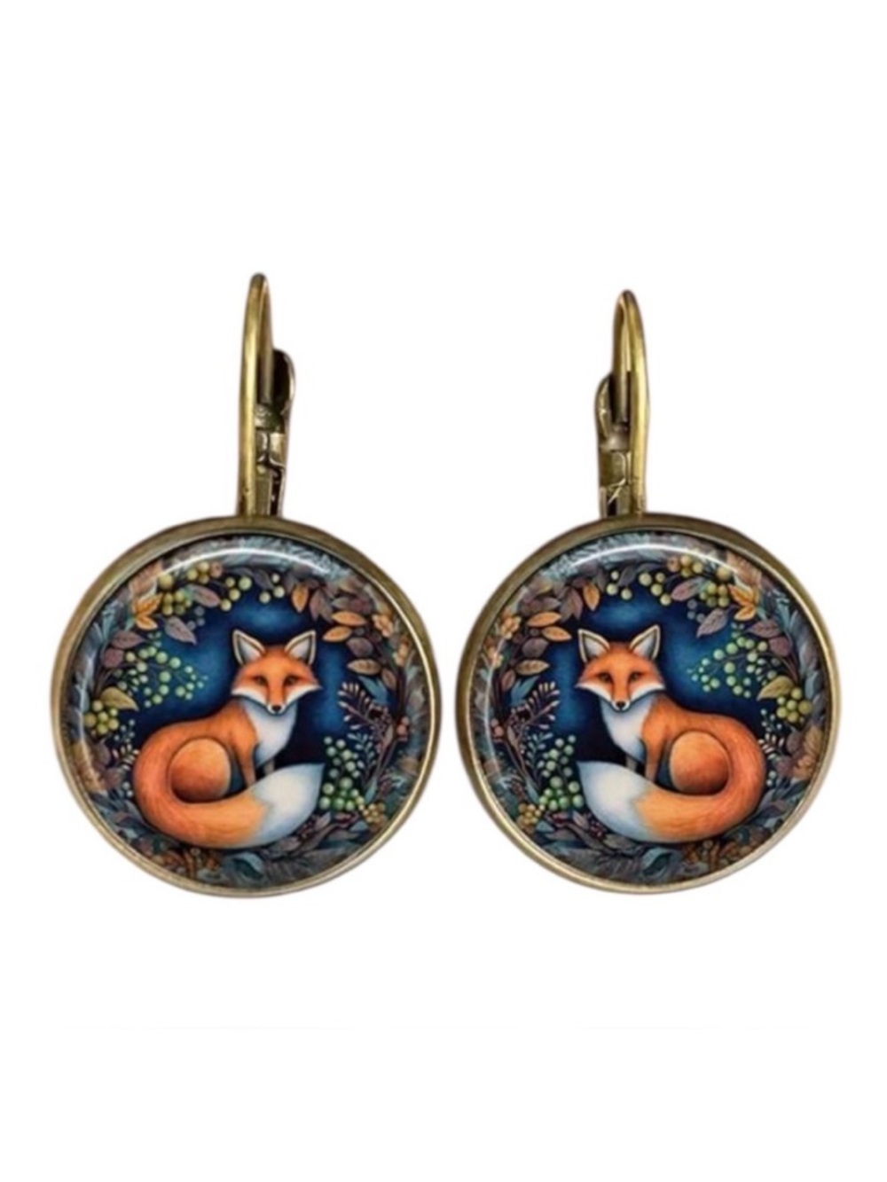 Boho Fox Earrings Woodland Forest Antique Gold Drop NWT